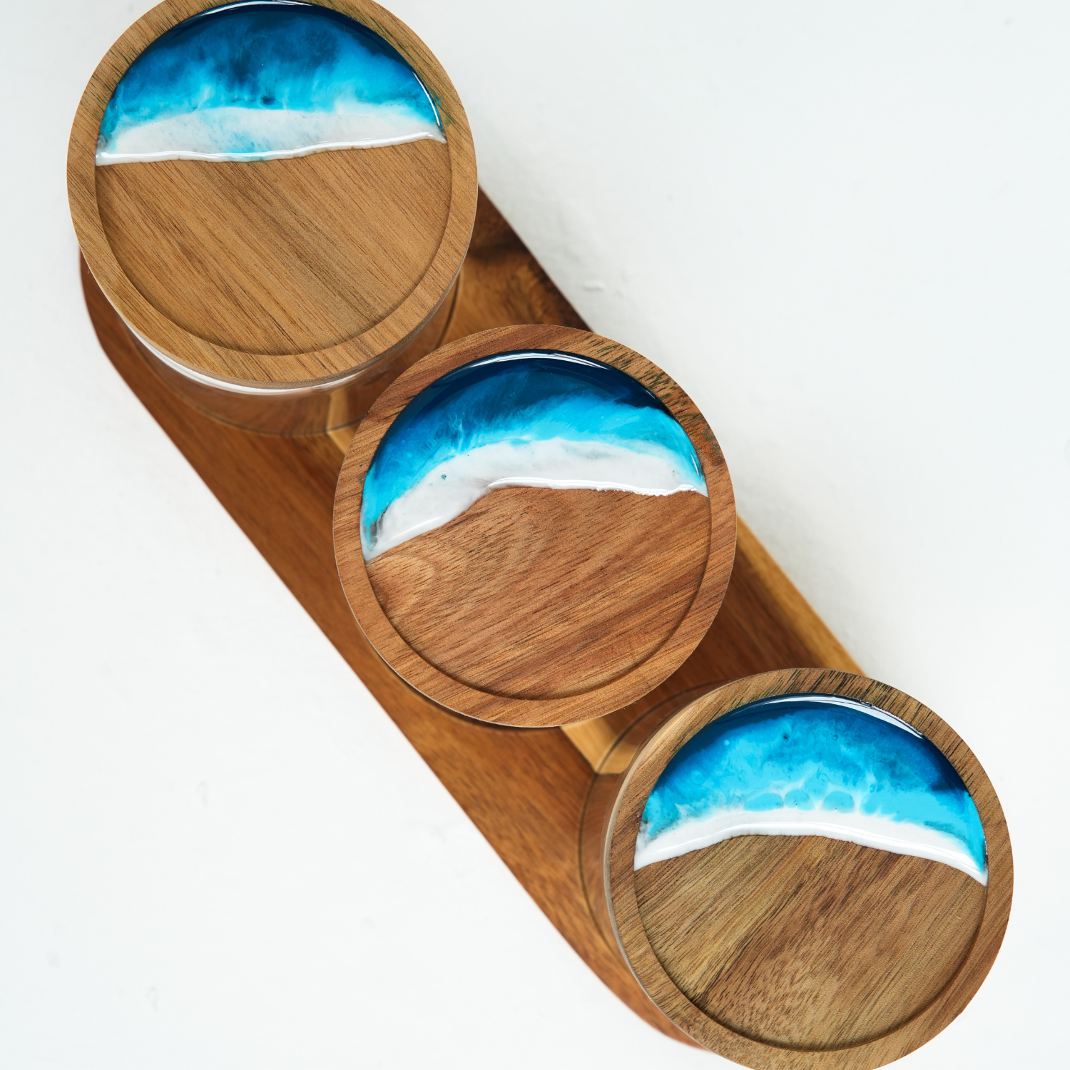 3'lü Epoksi Akasya Kapaklı Kavanoz Seti