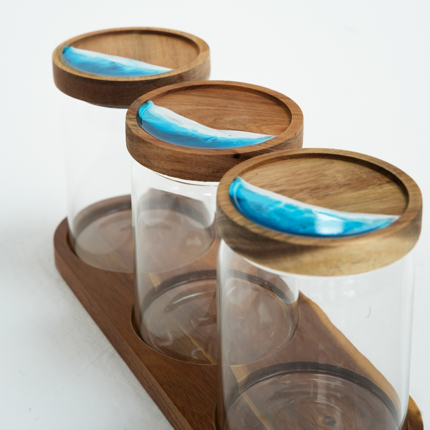 3'lü Epoksi Akasya Kapaklı Kavanoz Seti